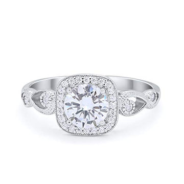 Filigree Vintage Style Wedding Ring Simulated CZ 925 Sterling Silver